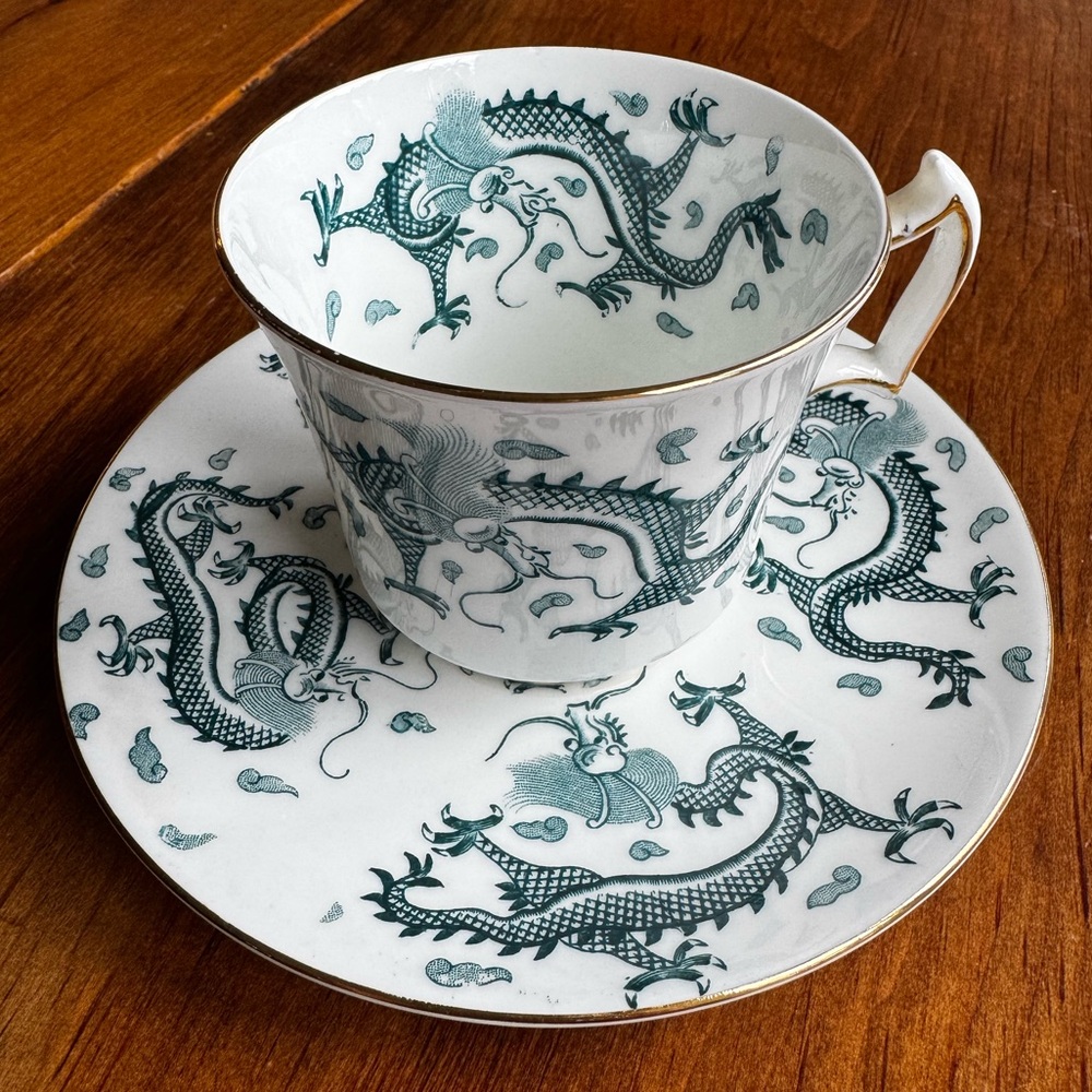 Dragon Tea Cup and Saucer, Royal Chelsea Cups, English Bone China.